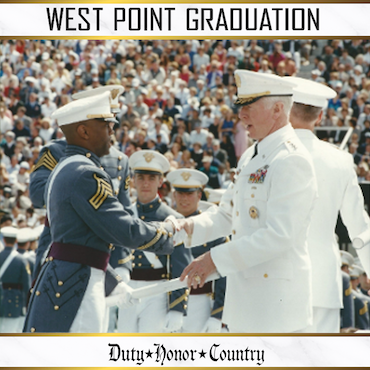 West Point Graduation 2000 | Charles R. Starr I Duty, Honor, Country West Point graduation ceremony in 2000 showing Charles Starr receiving his diploma, framed by the motto “Duty, Honor, Country.”